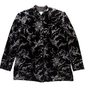 R&M Richards by Karen Wong - black and silver sparkly velour button down…